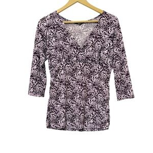 Vintage Y2K Robert Louis Purple Floral Babydoll 3/4 Sleeve Top Whimsigoth Grunge